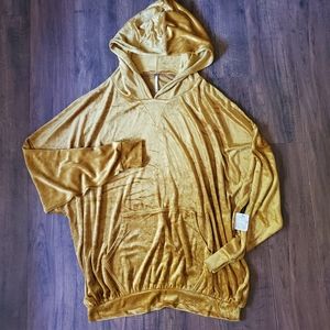Free People Gold Velvet Oversized Hoodie NWT